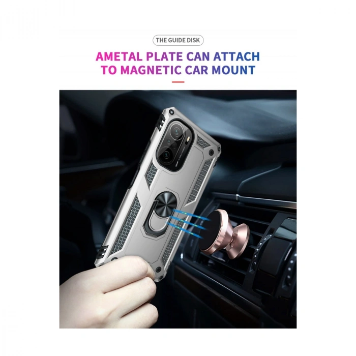 Xiaomi Poco F3 Kılıf Sofya Yüzüklü Silikon Kapak - Gümüş