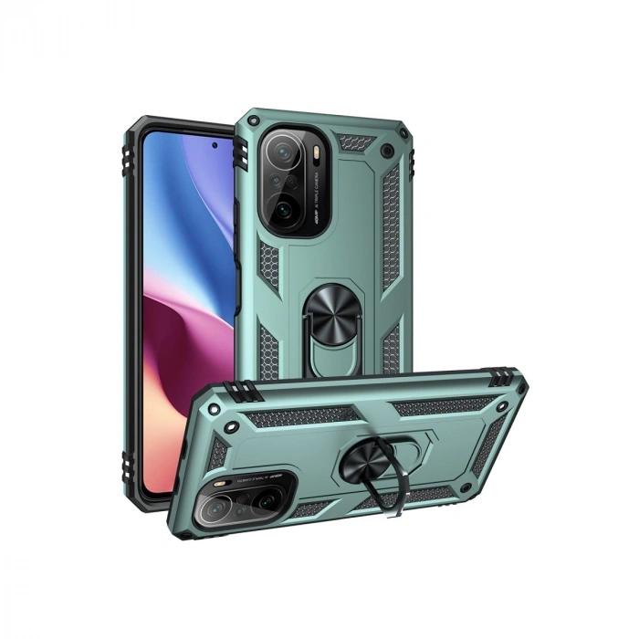 Xiaomi Poco F3 Kılıf Sofya Yüzüklü Silikon Kapak - Yeşil