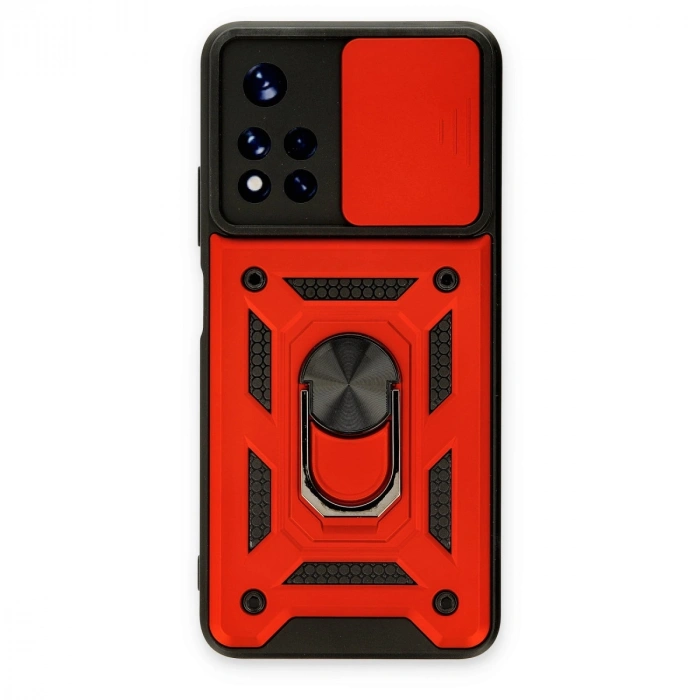 Xiaomi Poco M4 Pro 5g Kılıf Pars Lens Yüzüklü Silikon - Kırmızı