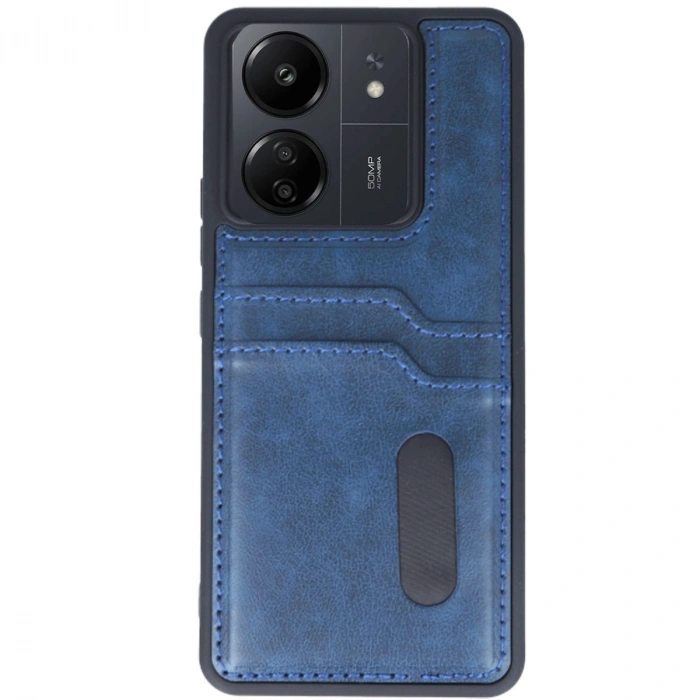 Xiaomi Redmi 13c Kılıf Sara Kartvizitli Deri Kılıf - Lacivert