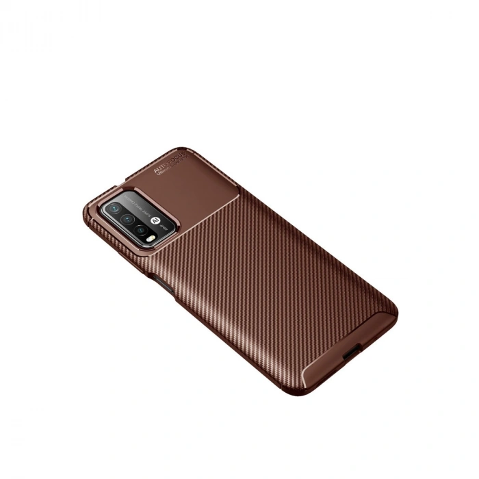 Xiaomi Redmi 9t Kılıf Auto Focus Karbon Kapak - Kahverengi