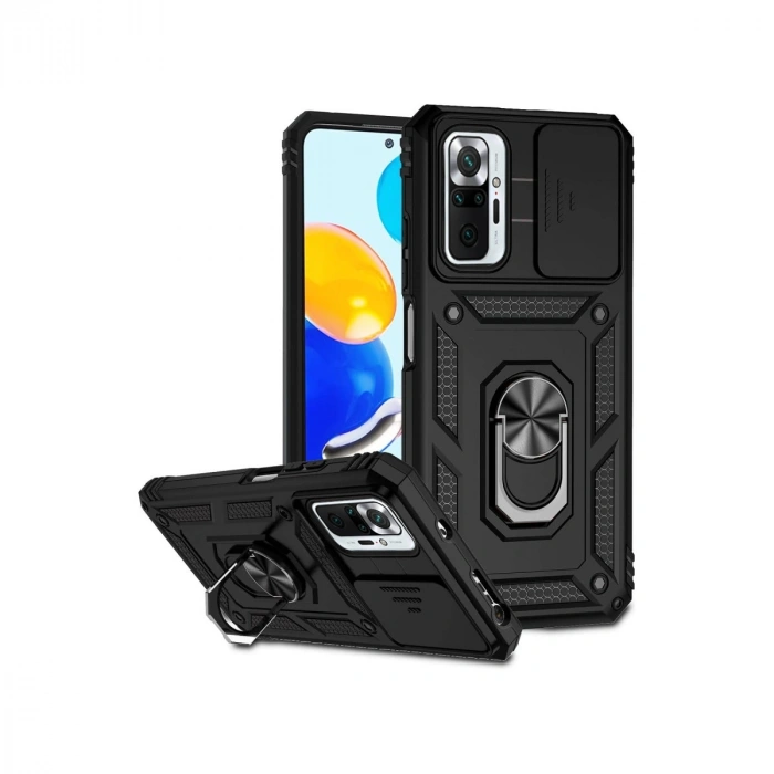 Xiaomi Redmi Note 10 Pro Kılıf Pars Lens Yüzüklü Silikon - Siyah