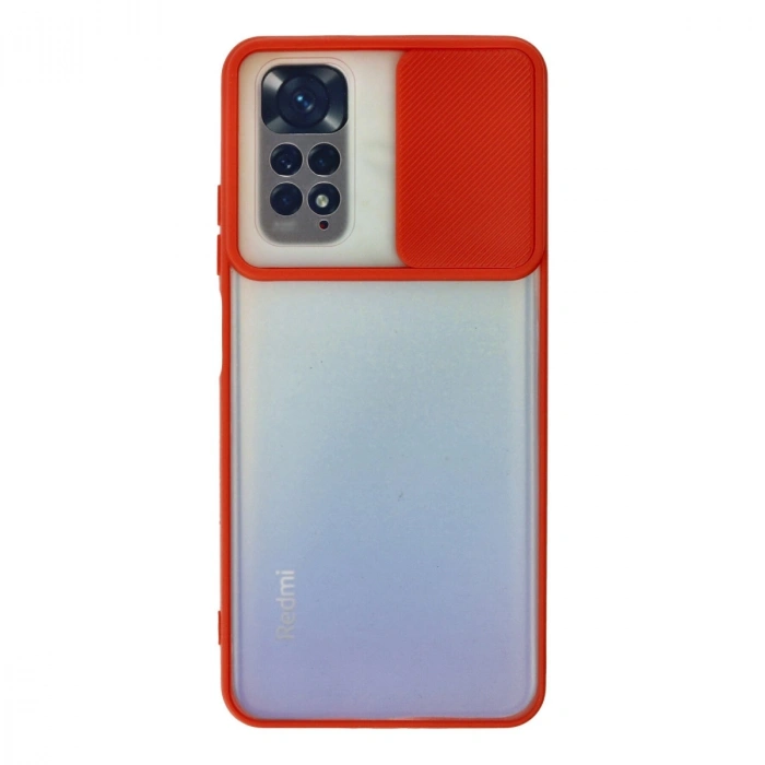 Xiaomi Redmi Note 11 Kılıf Palm Buzlu Kamera Sürgülü Silikon - Kırmızı