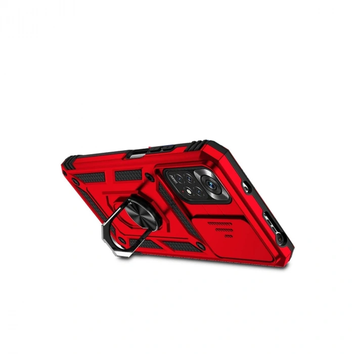 Xiaomi Redmi Note 11 Pro Kılıf Pars Lens Yüzüklü Silikon - Kırmızı