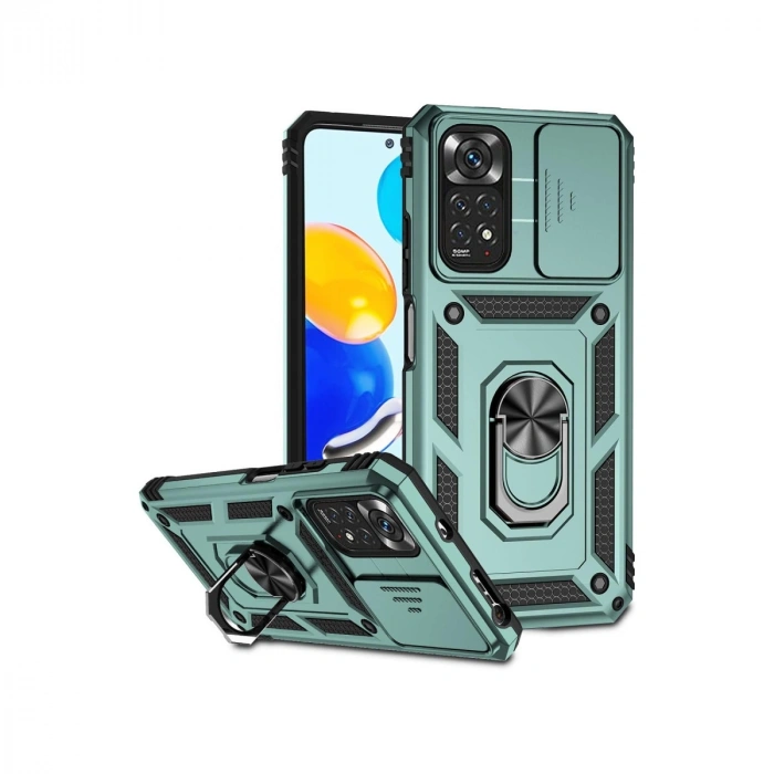 Xiaomi Redmi Note 11 Pro Kılıf Pars Lens Yüzüklü Silikon - Yeşil