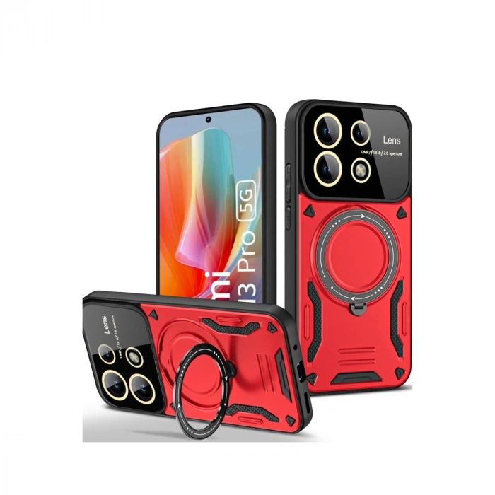 Xiaomi Redmi Note 13 Pro 5g Kılıf Joy Lens Standlı Kapak - Kırmızı