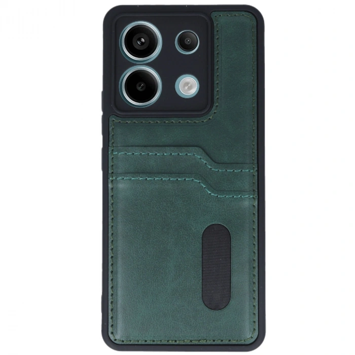 Xiaomi Redmi Note 13 Pro 5g Kılıf Sara Kartvizitli Deri Kılıf - Koyu Yeşil