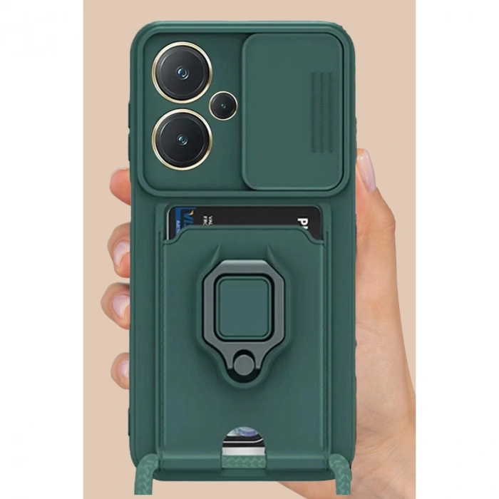 Xiaomi Redmi Note 13 Pro Plus Kılıf Zuma Kartvizitli Yüzüklü Silikon - Yeşil