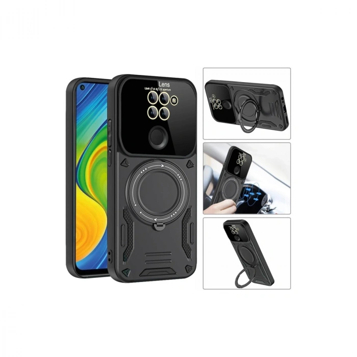 Xiaomi Redmi Note 9 Joy Lens Standlı Kapak - Siyah