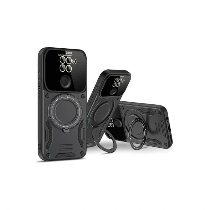 Xiaomi Redmi Note 9 Joy Lens Standlı Kapak - Siyah