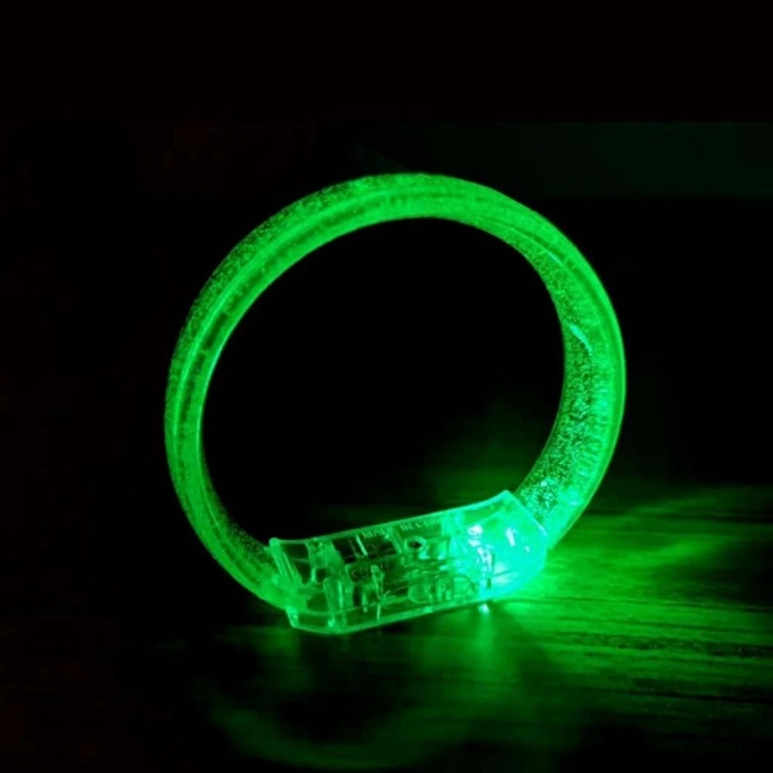 Yeşil Led Işıklı Baskı Yapılabilen Pilli Bileklik Bilezik 1,5 Cm Genişlik