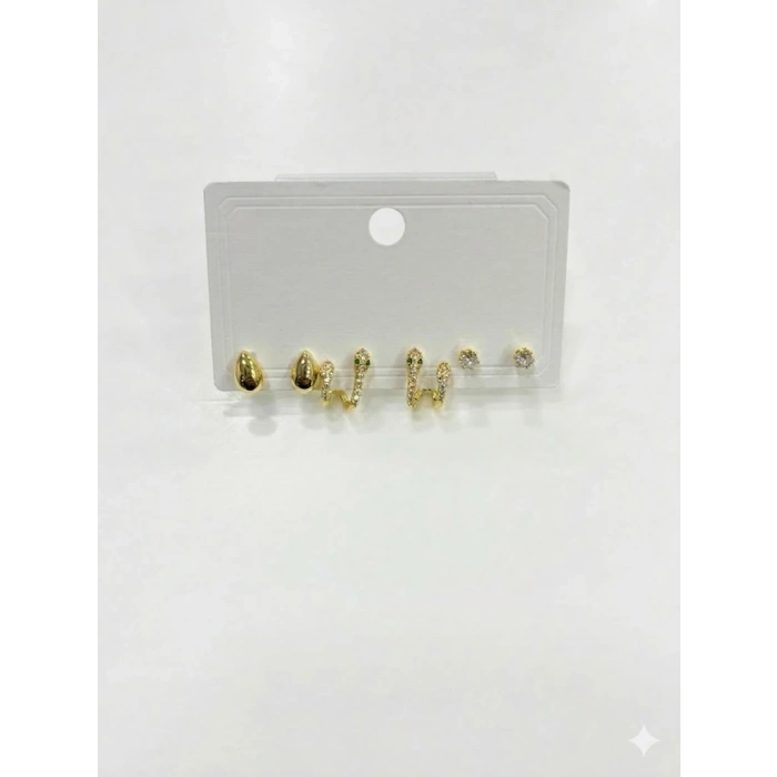 Yılan Detaylı Altılı Küpe