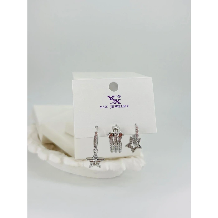 Yıldız Detalı Üçlü Kombin Küpe