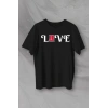 14 Şubat Sevgililer Günü Love Baskılı Oversize Bisiklet Yaka T-shirt - Siyah