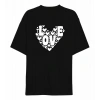 14 Şubat Sevgililer Günü Love Kalp Baskılı Oversize Bisiklet Yaka T-shirt - Siyah