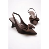 Acı Kahve Fiyonklu Kitten Topuklu Slingback Kadın Ayakkabı TR08MS24C