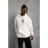BErkek 3 İplik Pamuklu Kapüşonlu Baskılı Cepli Oversize Sweatshirt Hoodie - eyaz