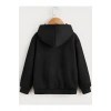 Çocuk Unisex Kapüşonlu Çizgi Kalp Baskılı Sweatshirt - Siyah