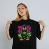 Daffy Duck Graffiti Baskılı Unisex Siyah Tişört - 24/1 Penye Pamuklu