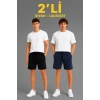 Erkek 2li Pamuklu Şort 3 İplik Şardonsuz Cepli Lastikli Bağcıklı Regular Fit - Siyah & Lacivert