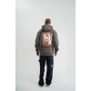 Erkek 3 İplik Kapüşonlu Hoodie Dijital Patchli SweatShirt - Füme