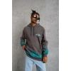 Erkek 3 iplik Pamuklu Alev Baskılı Kapüşonlu hoodie Sweatshirt - Gri