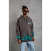 Erkek 3 iplik Pamuklu Alev Baskılı Kapüşonlu hoodie Sweatshirt - Gri