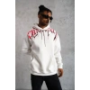 Erkek 3 İplik Pamuklu Baskılı Kapüşonlu Cepli Sweatshirt Hoodie - Beyaz