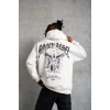 Erkek 3 İplik Pamuklu Baskılı Kapüşonlu Cepli Sweatshirt Hoodie - Beyaz