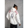 Erkek 3 İplik Pamuklu Baskılı Kapüşonlu Cepli Sweatshirt Hoodie - Beyaz