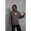 Erkek 3 İplik Pamuklu Baskılı Kapüşonlu Cepli Sweatshirt Hoodie - Gri