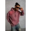 Erkek 3 İplik Pamuklu Baskılı Kapüşonlu Cepli Sweatshirt Hoodie - Gül Kurusu