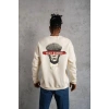 ERKEK 3 İplik Pamuklu Bisiklet Yaka Baskılı Oversize Sweatshirt - Beyaz