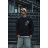 Erkek 3 iplik Pamuklu Bisiklet Yaka Baskılı SweatShirt - Siyah