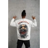 Erkek 3 İplik Pamuklu Bisiklet Yaka Gangster Baskılı Sweatshirt - Beyaz