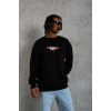 Erkek 3 İplik Pamuklu Bisiklet Yaka Gangster Baskılı Sweatshirt - Siyah