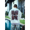 Erkek 3 iplik pamuklu Bisiklet Yaka Ön ve Arka Baskılı SweatShirt - Beyaz