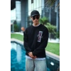 Erkek 3 iplik pamuklu Bisiklet Yaka Ön ve Arka Baskılı SweatShirt - Siyah