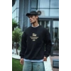 Erkek 3 iplik pamuklu Bisiklet Yaka Ön Ve Arka Baskılı SweatShirt - Siyah