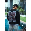 Erkek 3 iplik pamuklu Bisiklet Yaka Ön ve Arka Baskılı SweatShirt - Siyah