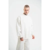ERKEK 3 İplik Pamuklu Bisiklet Yaka Yıkamalı SweatShirt - Beyaz