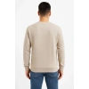 Erkek 3 İplik Pamuklu Düz Bisiklet Yaka SweatShirt - Bej