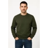 Erkek 3 İplik Pamuklu Düz Bisiklet Yaka SweatShirt - Haki