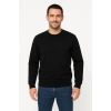 Erkek 3 İplik Pamuklu Düz Bisiklet Yaka SweatShirt - Siyah