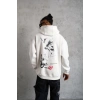 Erkek 3 İplik Pamuklu Kapüşonlu Baskılı Cepli Oversize Sweatshirt Hoodie - Beyaz