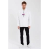 Erkek 3 İplik Pamuklu Kapüşonlu Baskılı Cepli Oversize Sweatshirt Hoodie - Beyaz
