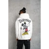 Erkek 3 İplik Pamuklu Kapüşonlu Baskılı Cepli Oversize Sweatshirt Hoodie - Beyaz