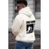 Erkek 3 İplik Pamuklu Kapüşonlu Baskılı Cepli Oversize Sweatshirt Hoodie - Beyaz