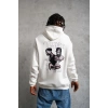 Erkek 3 İplik Pamuklu Kapüşonlu Baskılı Cepli Oversize Sweatshirt Hoodie - Beyaz