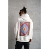 Erkek 3 İplik Pamuklu Kapüşonlu Baskılı Cepli Oversize Sweatshirt Hoodie - Beyaz